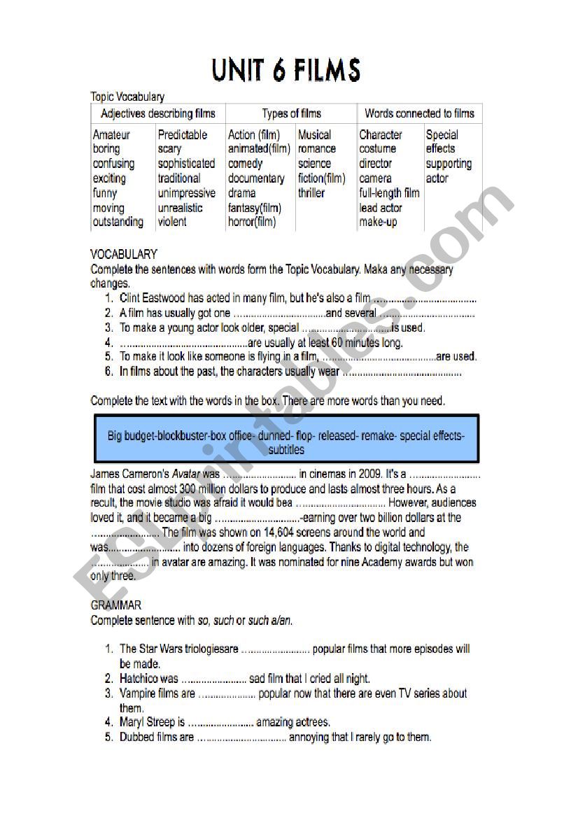 Films worksheet