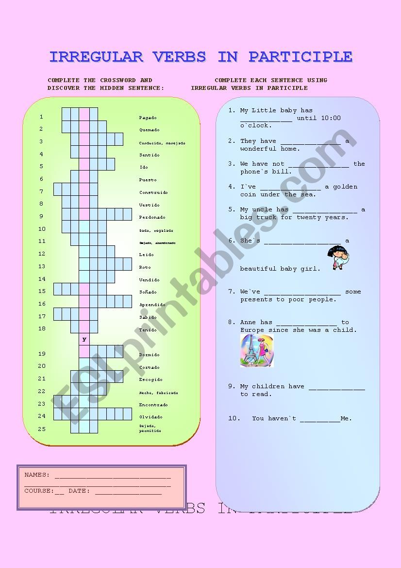 PRESENT PERFECT CROSSWORD worksheet