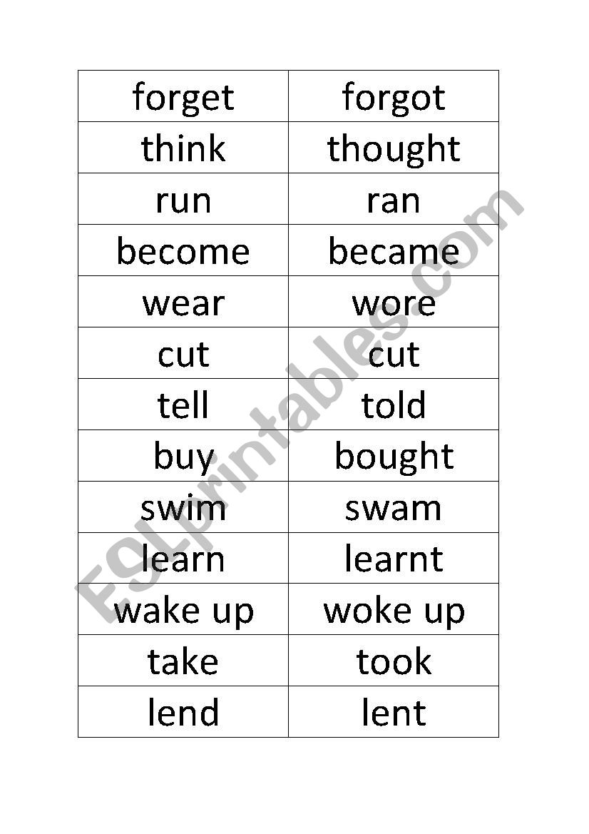 Matching inf and past worksheet