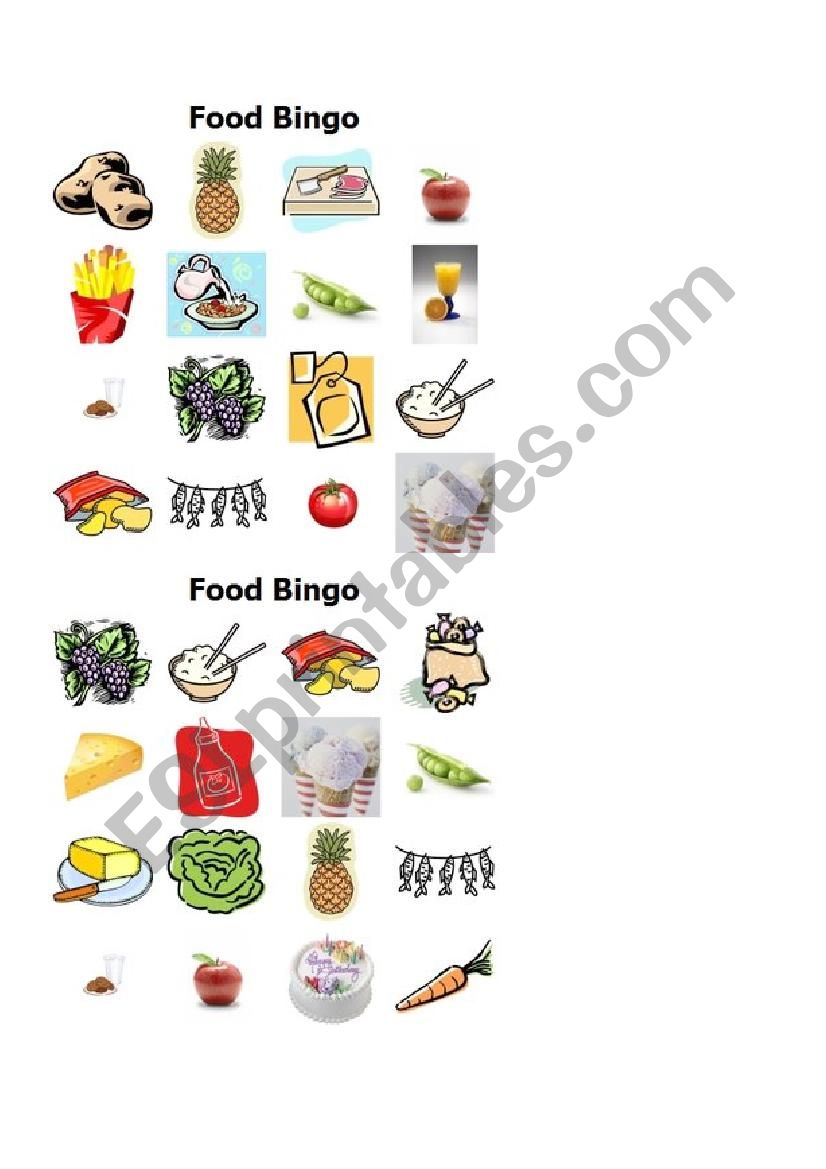Food and Drinks Bingo worksheet