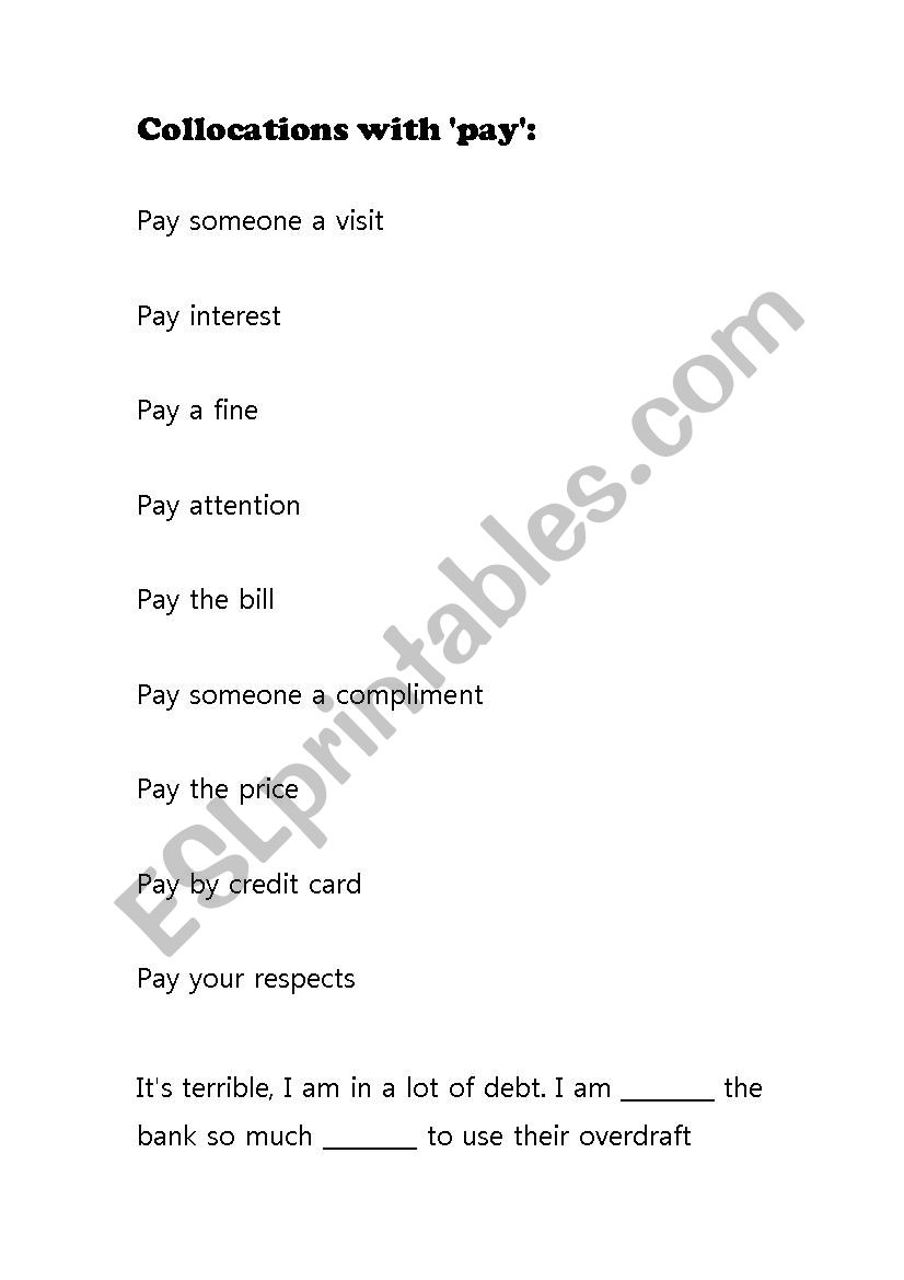 Collocations with Â´payÂ´. worksheet
