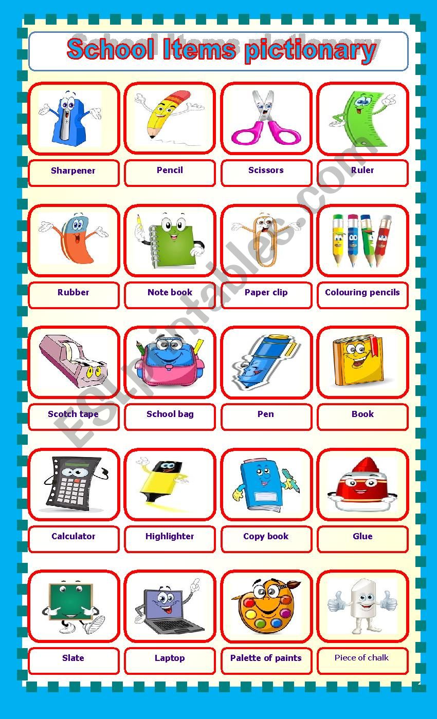 school items worksheet