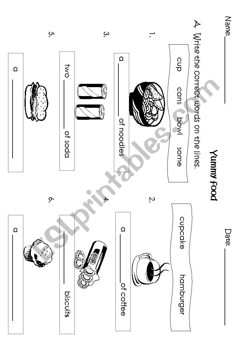 Yummy food worksheet