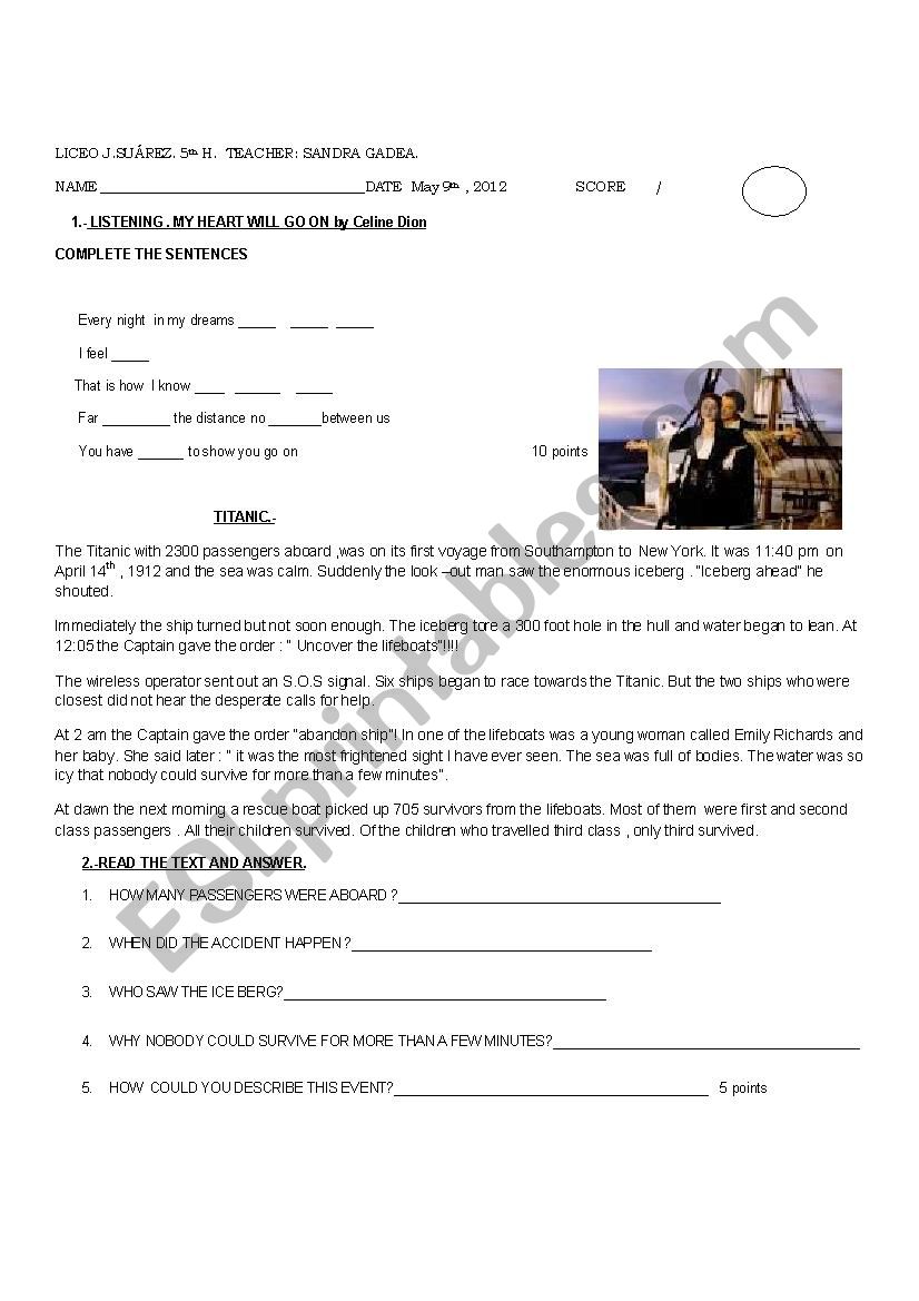 titanic the film evaluation worksheet