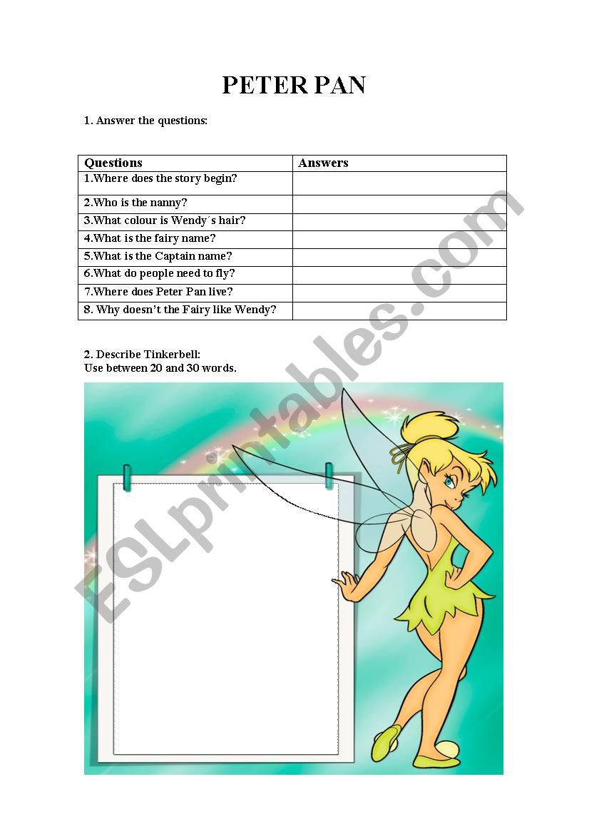 Peter pan  worksheet