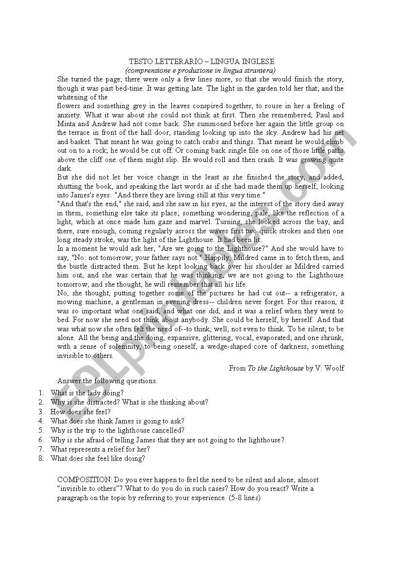 Reading comprehension worksheet