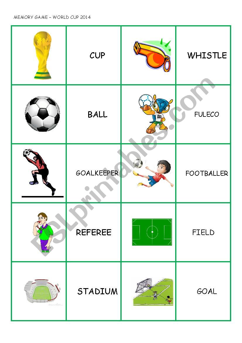 2014 WORLD CUP MEMORY GAME worksheet