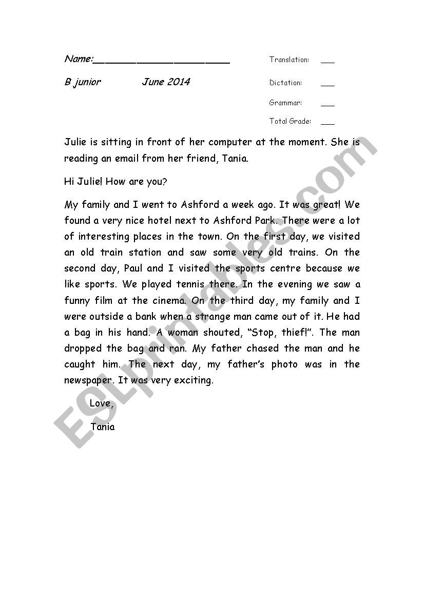  junior end of year test worksheet  junior end of year test worksheet