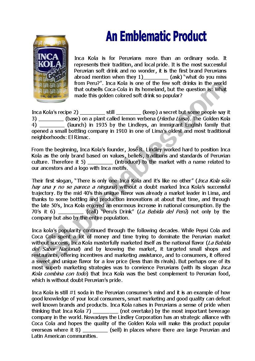 INKA COLA worksheet