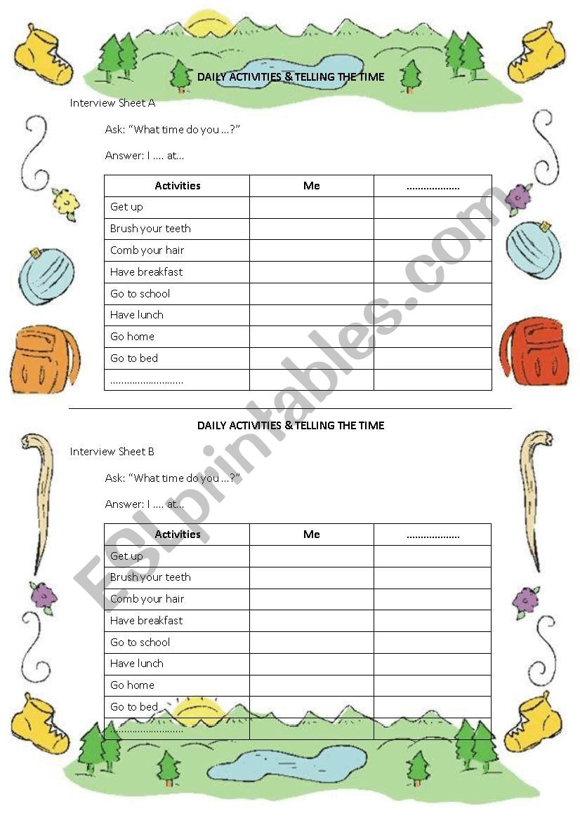 daily routines worksheet