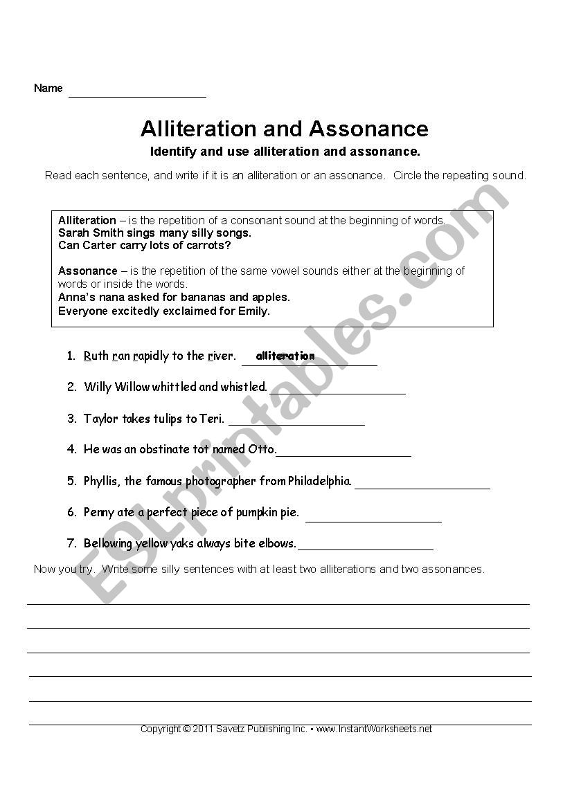 alliteration worksheet