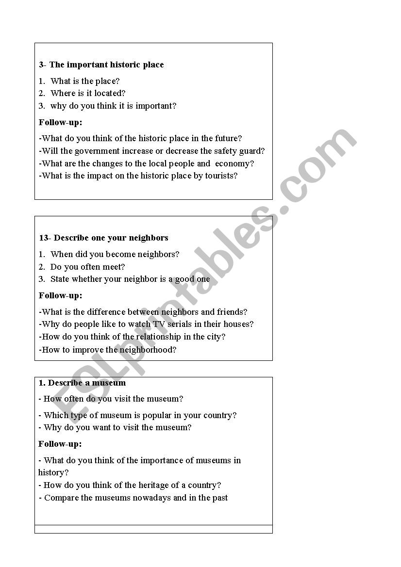 IELTS Speaking Topics worksheet