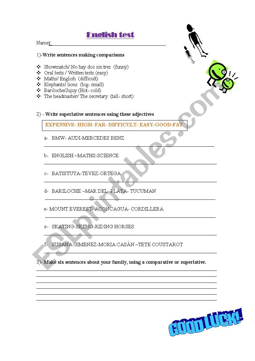 comparatives and superlatives worksheet