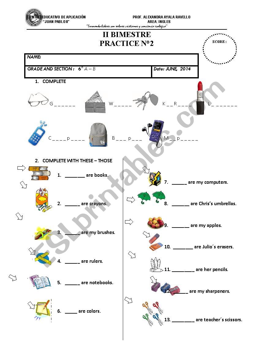 demostrative practice worksheet