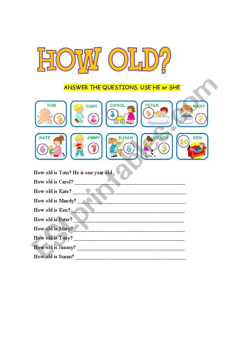 Excercises about age worksheet