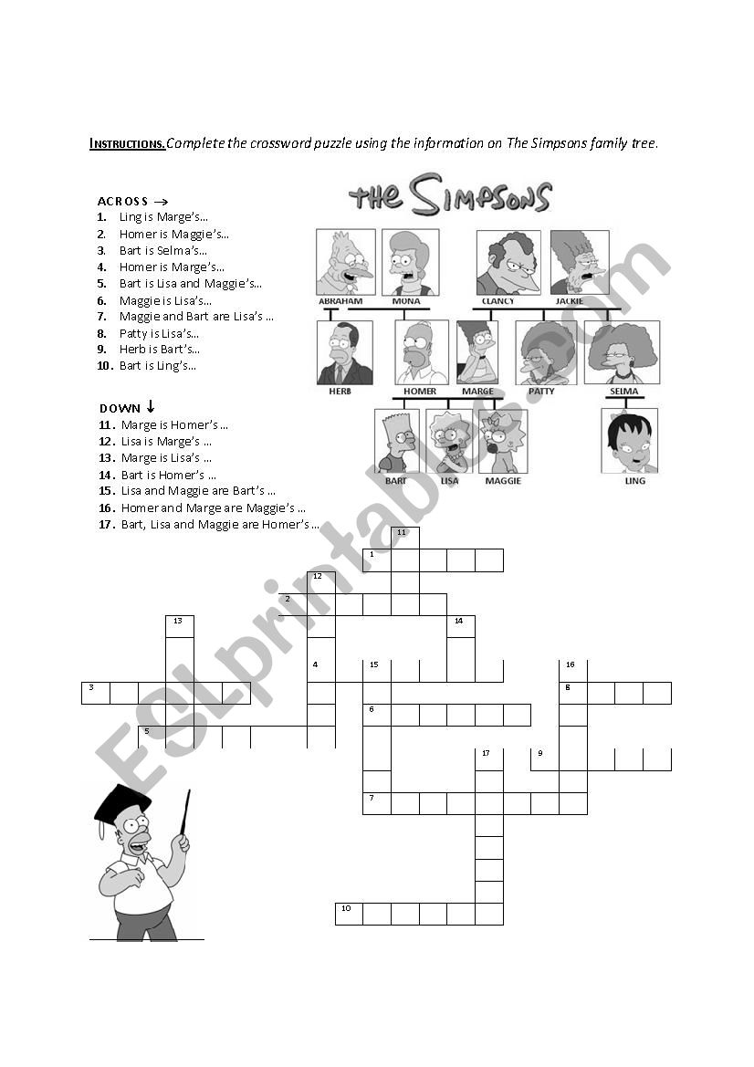 The Simpsons Family crossword puzzle