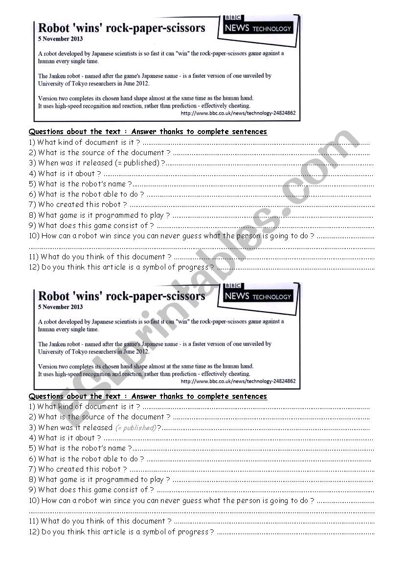 Robots worksheet