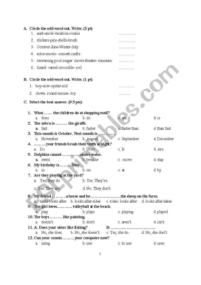 Family and Friends 3 unit 1-7 worksheet