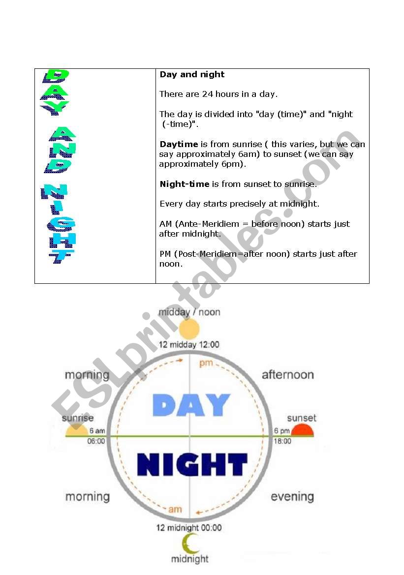 day and night worksheet