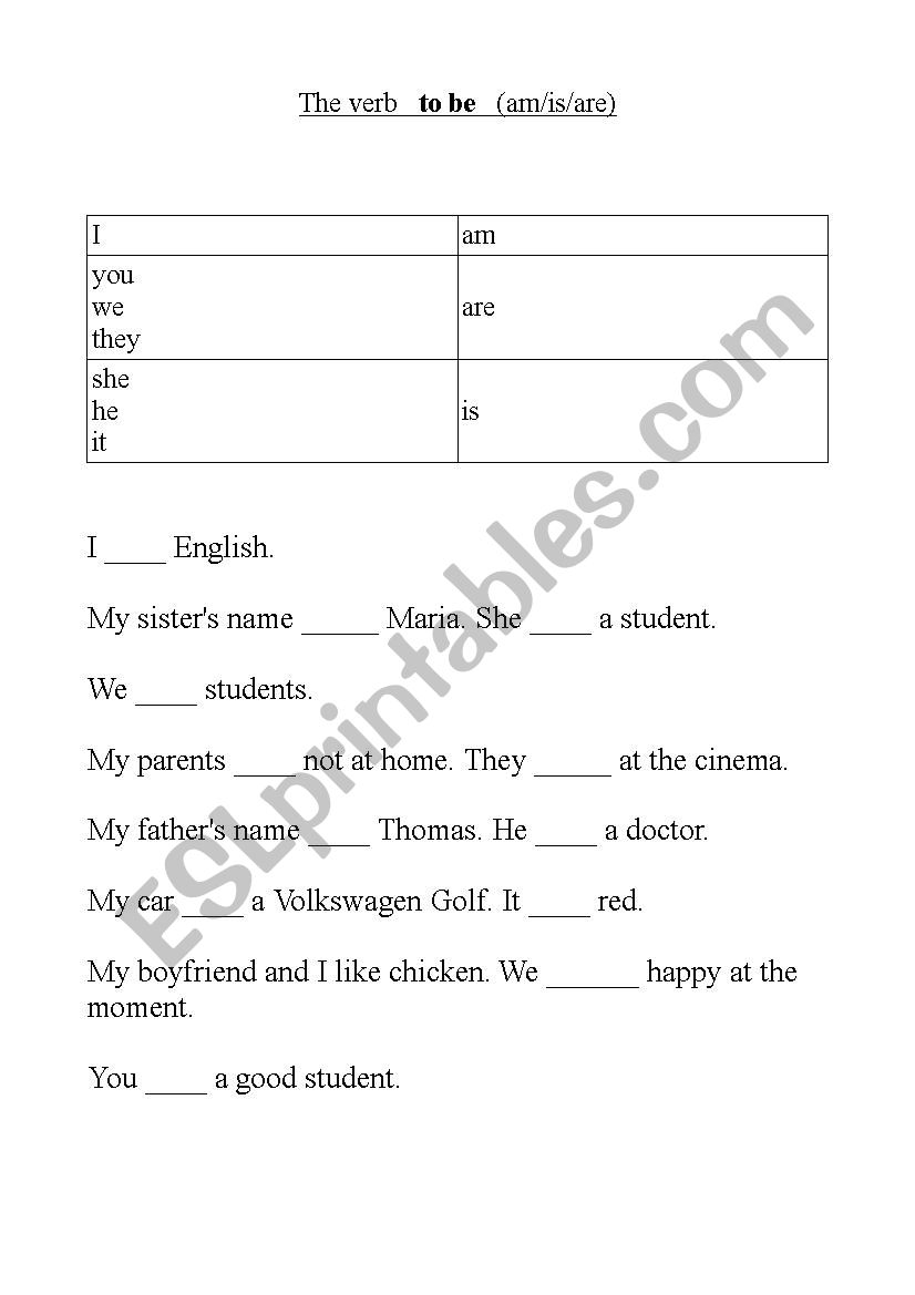 The verb to be worksheet