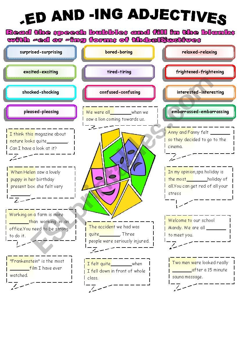 the adjectives ending with -ed and -ing 