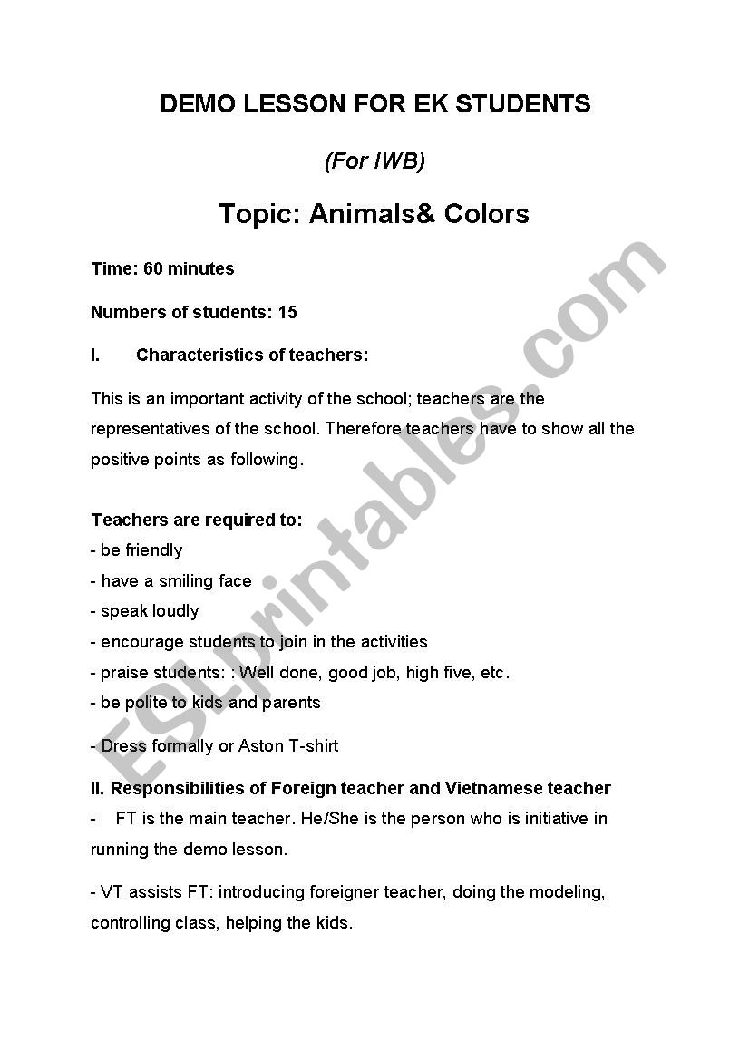 Animals - Demo Lesson Plan worksheet
