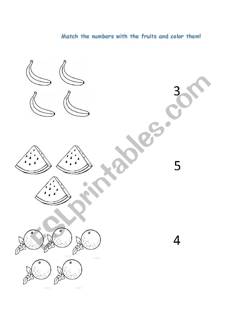 Match the fruits with the numbers