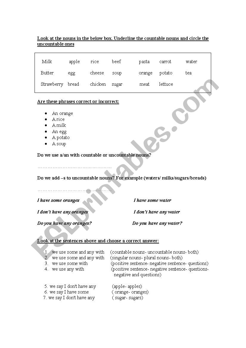 guided discovery (countable and uncountable nouns/some and any)