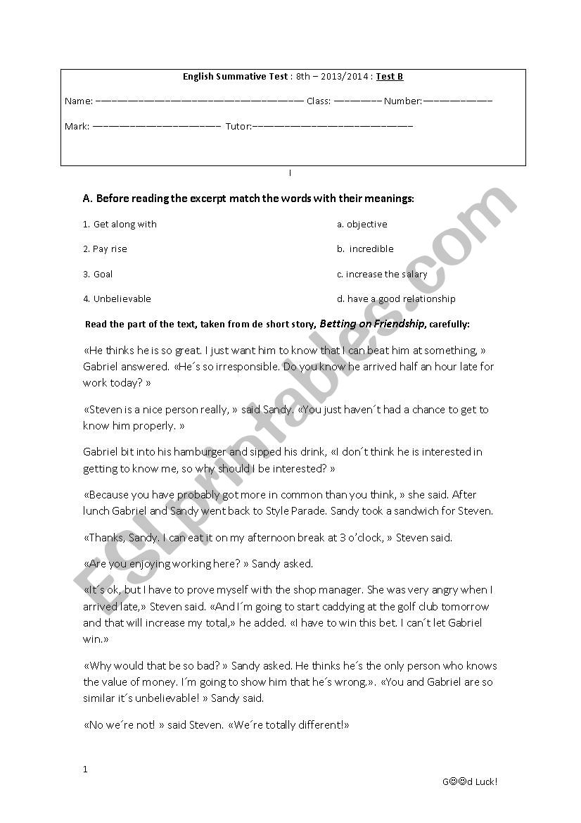 Betting on Friendship test - 8th