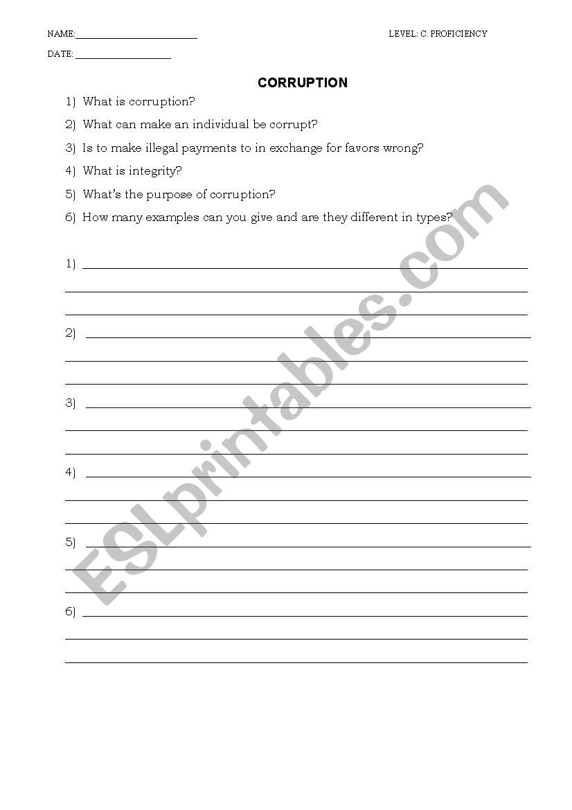 Corruption worksheet