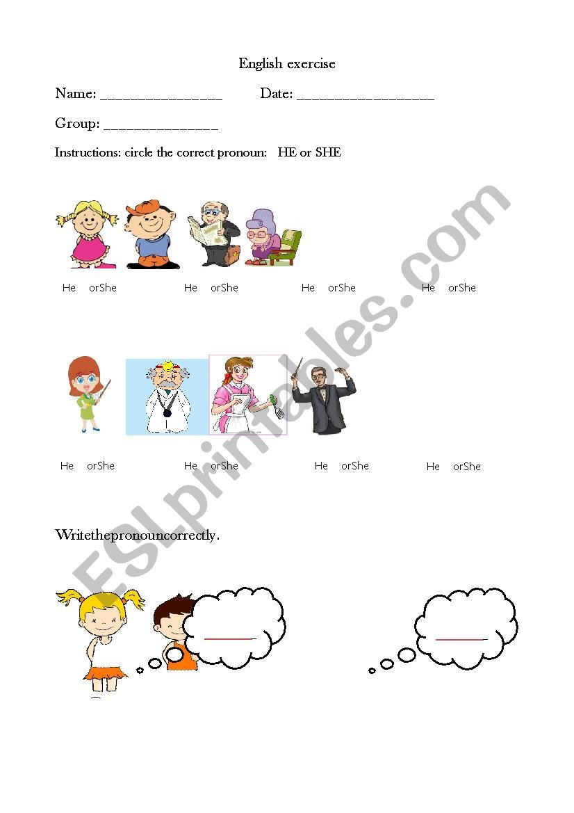 HE-SHE TEST worksheet