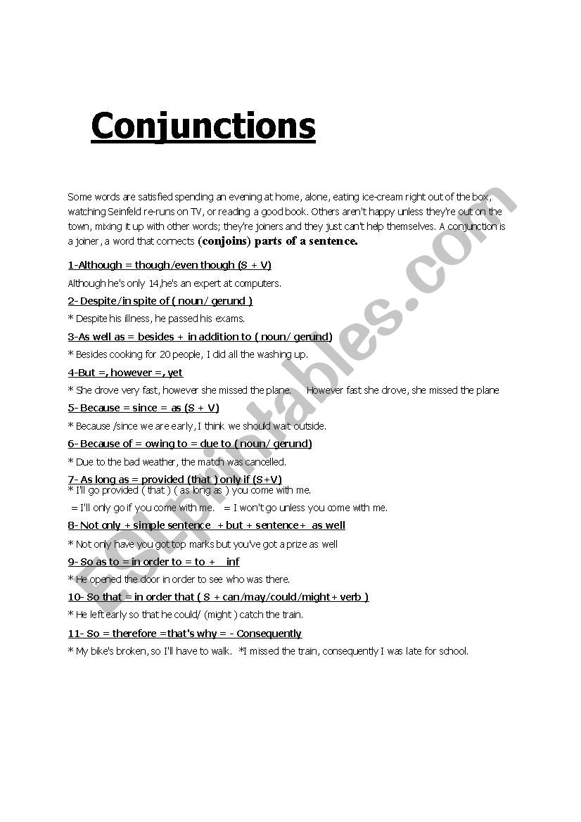 the Conjunctions  worksheet