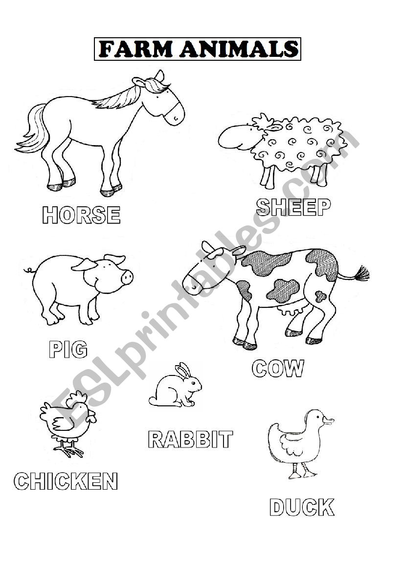 Farm Animals Esl Printable English Vocabulary Worksheets - Bank2home.com