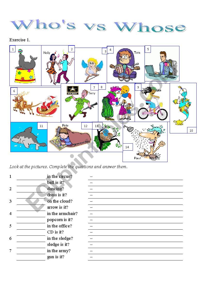 WhoÂ´s vs Whose worksheet