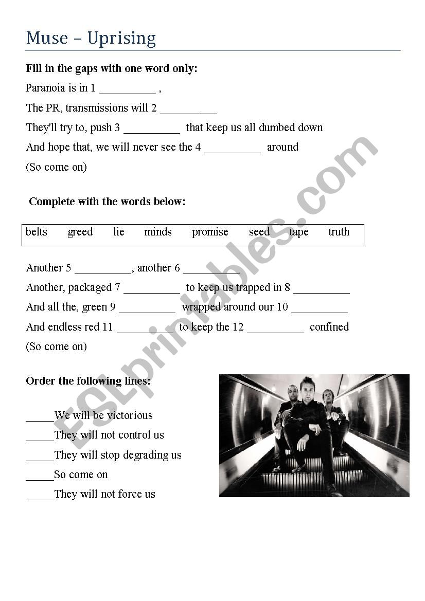Song worksheet - Uprising by Muse