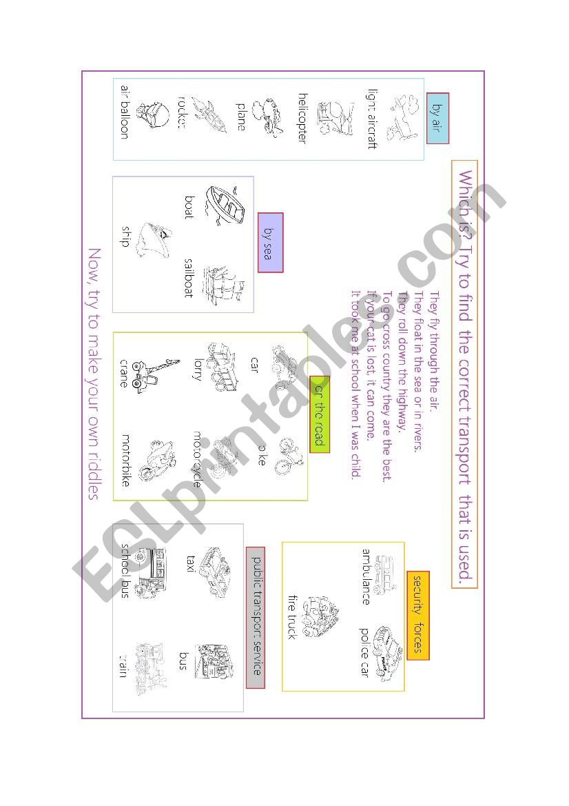 Means of transport worksheet