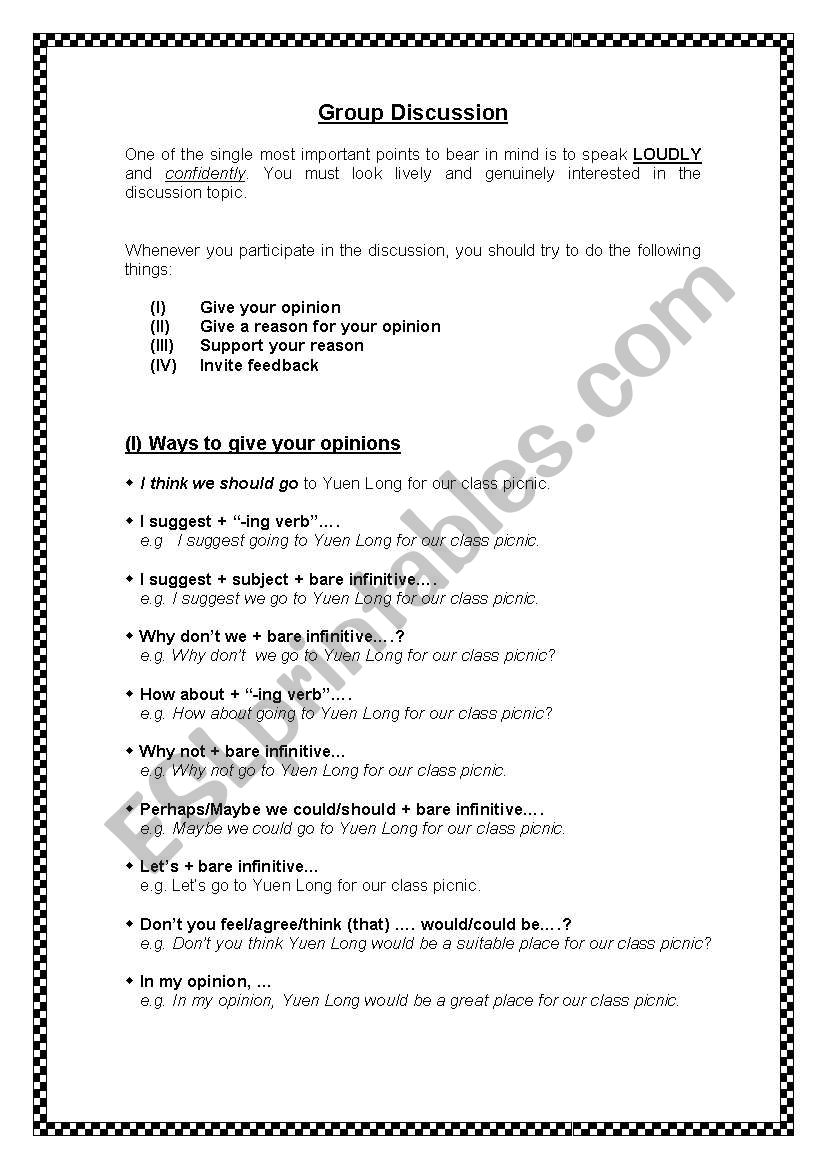 Group Discussion Template worksheet