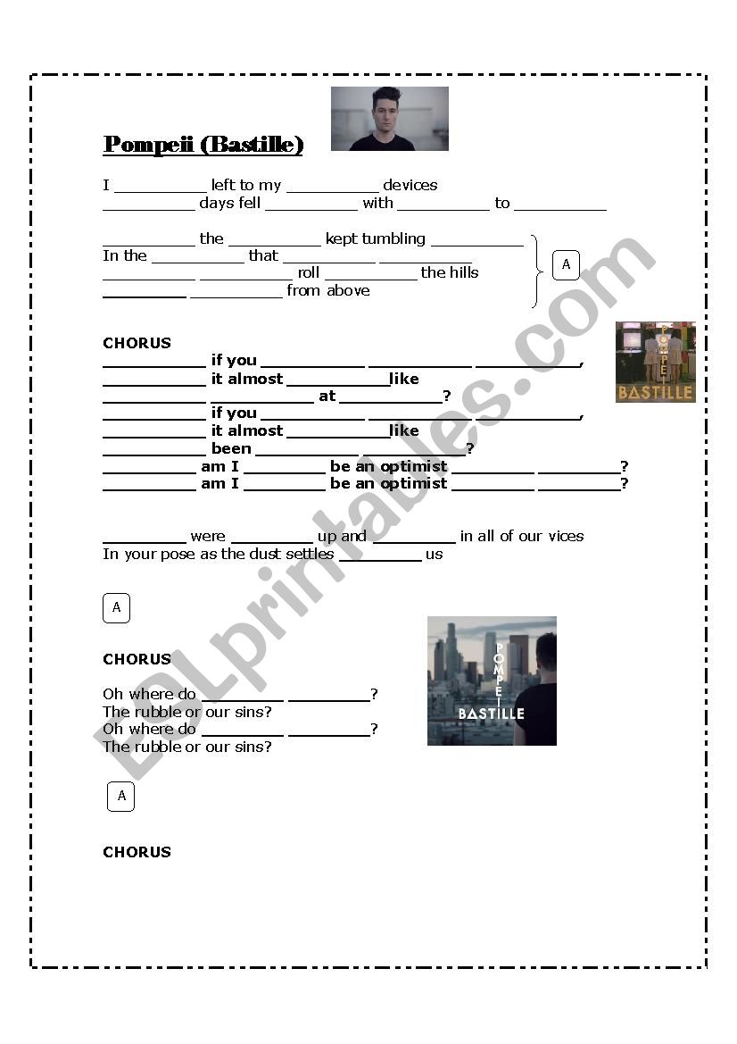 Pompeii - Bastille worksheet