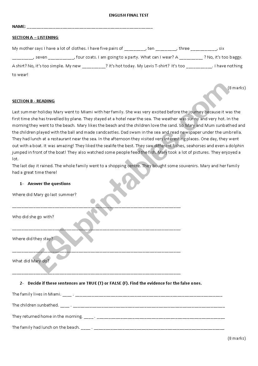 ENGLISH TEST worksheet