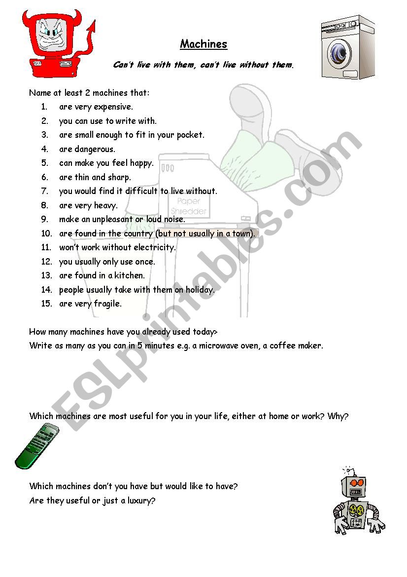 Machines! worksheet