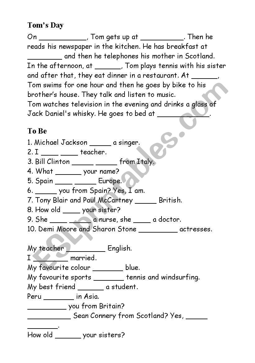 Toms Day worksheet