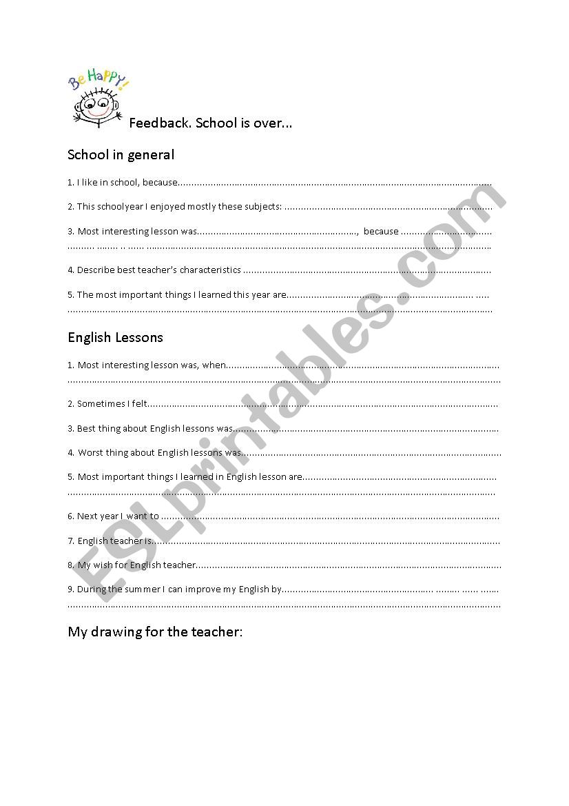 Feedback form for the end of the schoolyear