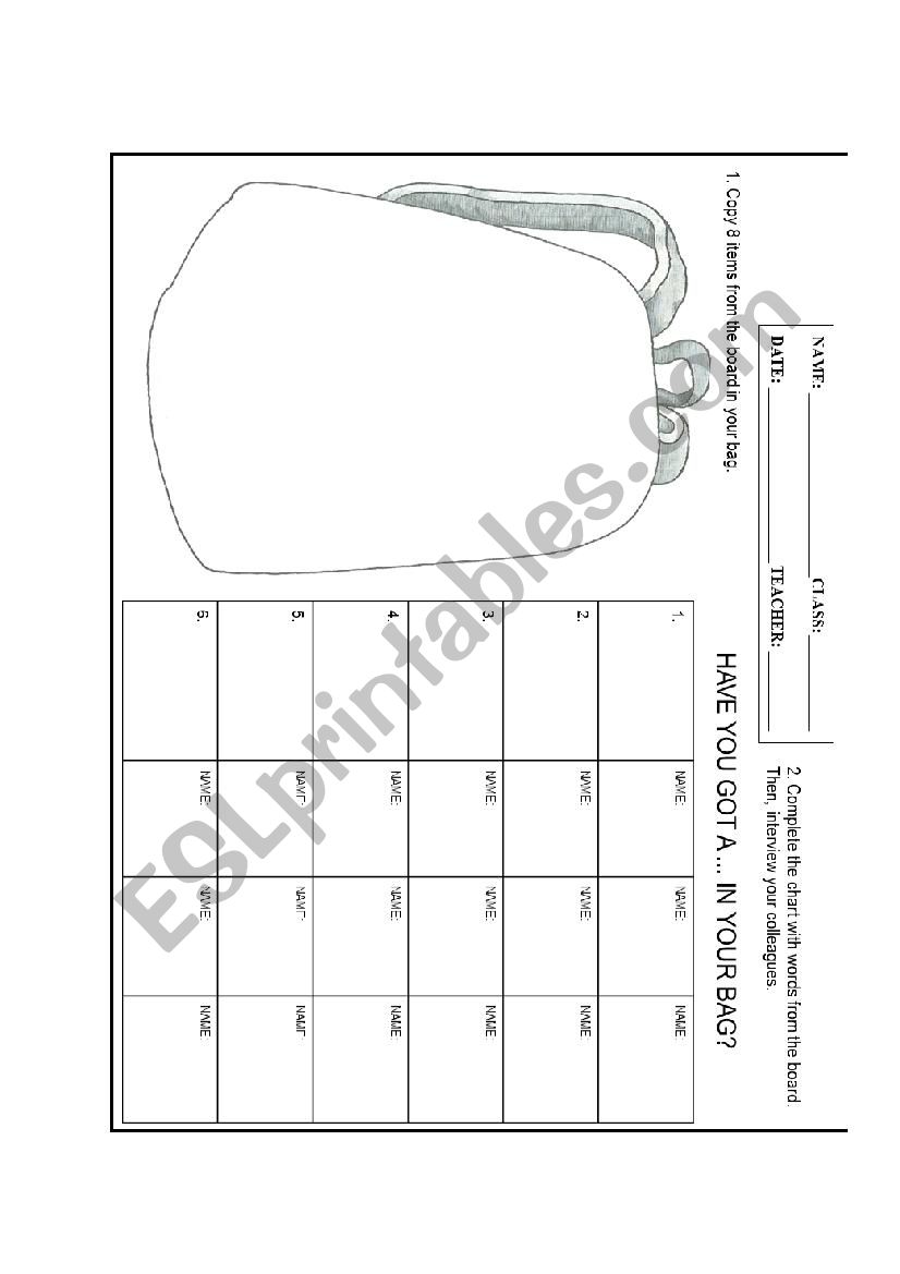 School supplies worksheet