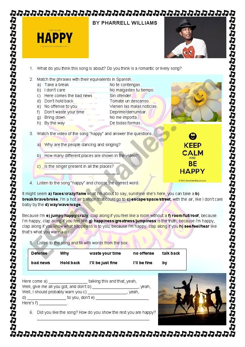 Happy_pharrel williams worksheet