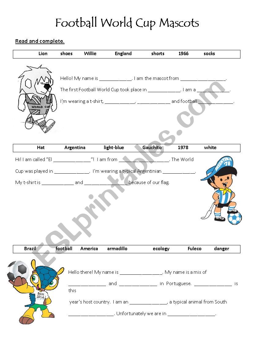 Football World Cup Mascots worksheet