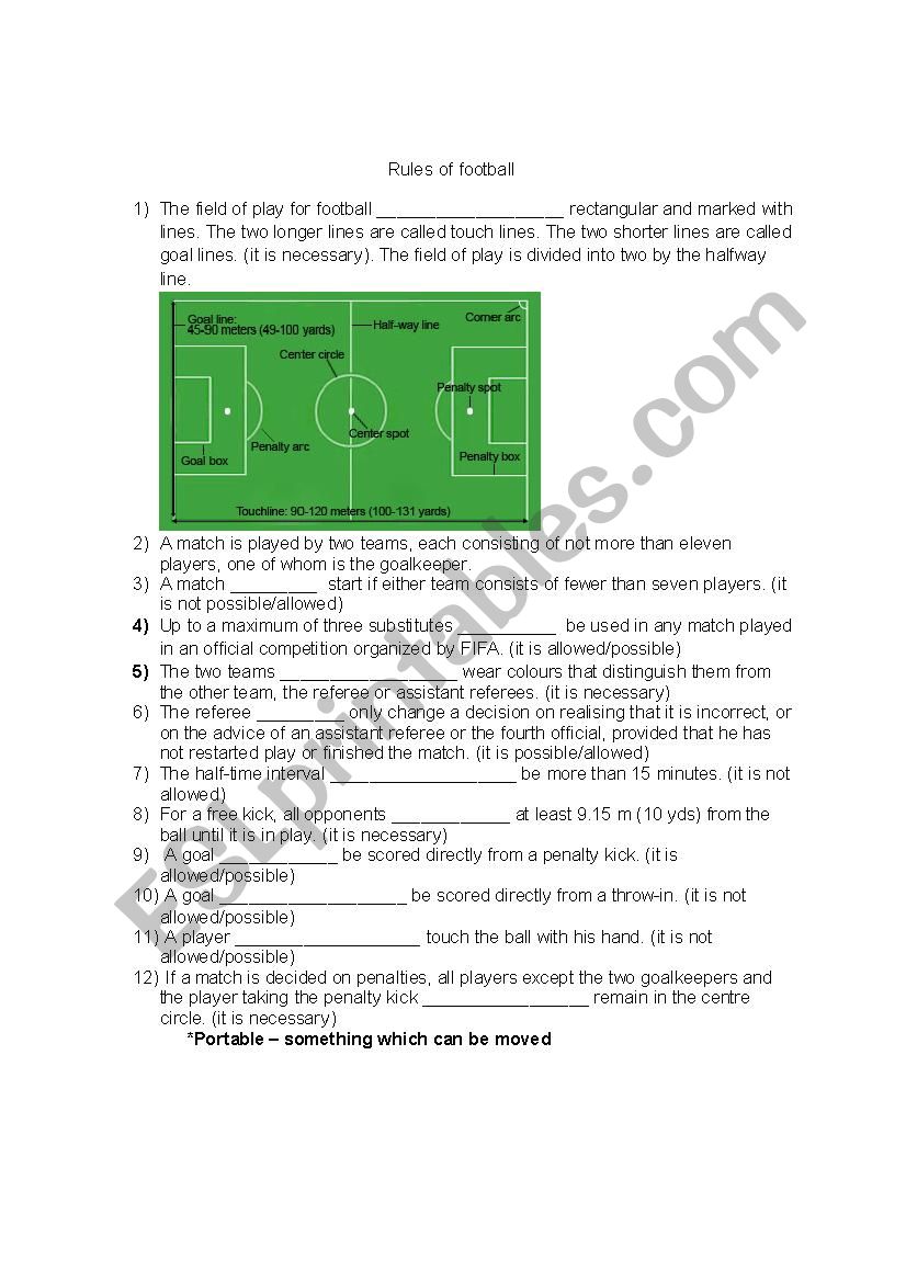 Football rules worksheet