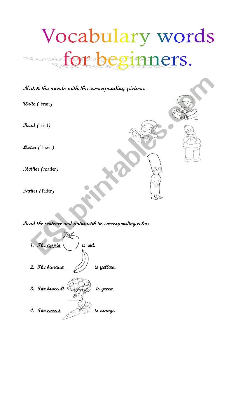 Vocabulary for beginners worksheet