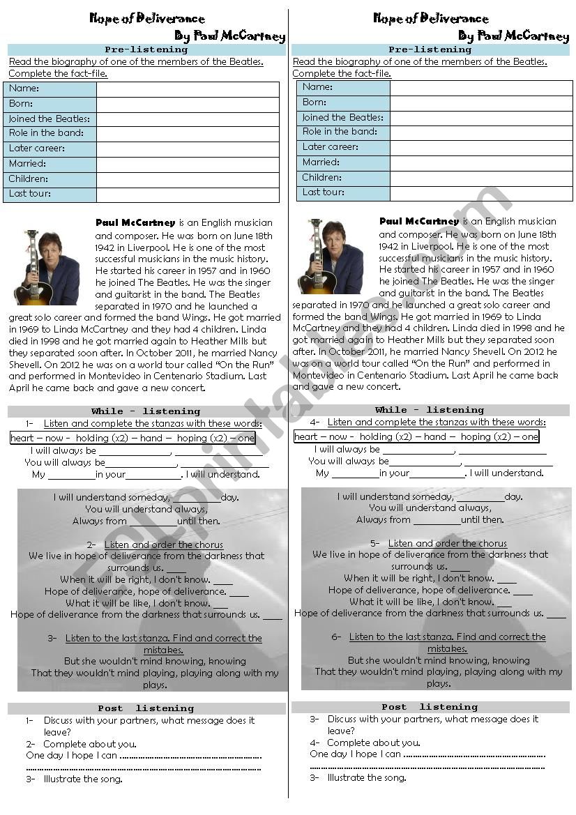 Hope of Deliverance worksheet