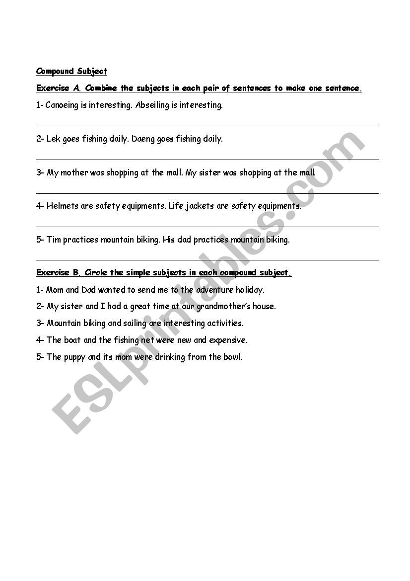 Compound Subjects ESL Worksheet By ReemSancil