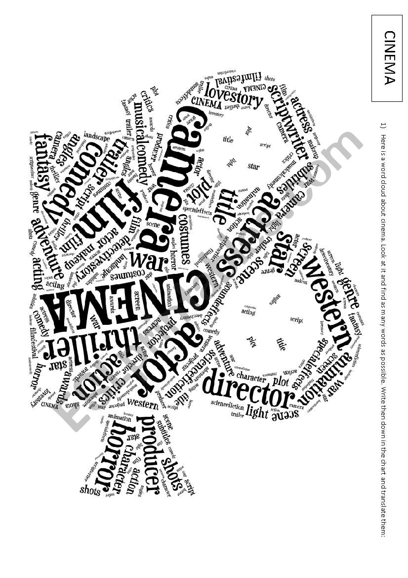 Cinema - wordcloud worksheet